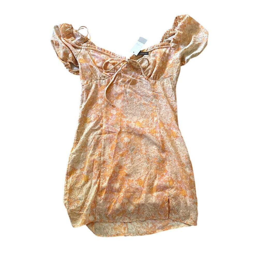 BP Ditsy Floral Mini Dress Puff Sleeve Tie Front Small NWT - Picture 2 of 5